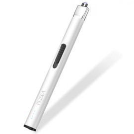 REIDEA Lighter R1 Flat Electronic Candle Lighter, Windproof Flameless USB Rechargeable Arc Lighter with Safe Button and Power Indicator for Candle, BBQ and Fireworks, White