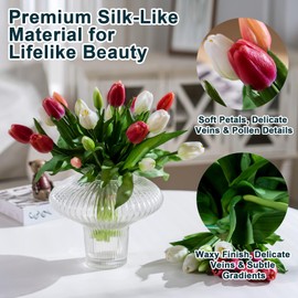 Bailikang 20PCS Fake Tulips Artificial Tulip Silk Flowers Fake PU Bouquet Artificial Flowers Faux Flowers with Gift Box Soft Faux Tulips Bouquets Arrangements for Party Wedding Home