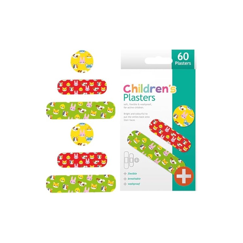 Hithika Kids Plasters 60 Pack, Assorted Sizes & Animal Designs,