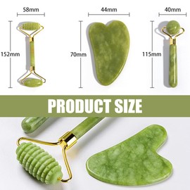 Jade Roller Set für Gesicht,Gua Sha Stein and Face Jade Roller Set for Facial Massage - Reduces Eye Puffiness and Skincare Routine