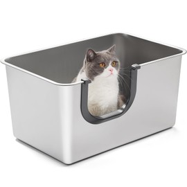 Yangbaga Odor Control Extra Large Stainless Steel Litter Box, Seamless Leak Proof 12 Inches High Sides for Urine & Litter Trapping, Easy Entry for Kittens, Older Cats,Non-Stick,Non-Slip,No Sharp Edges