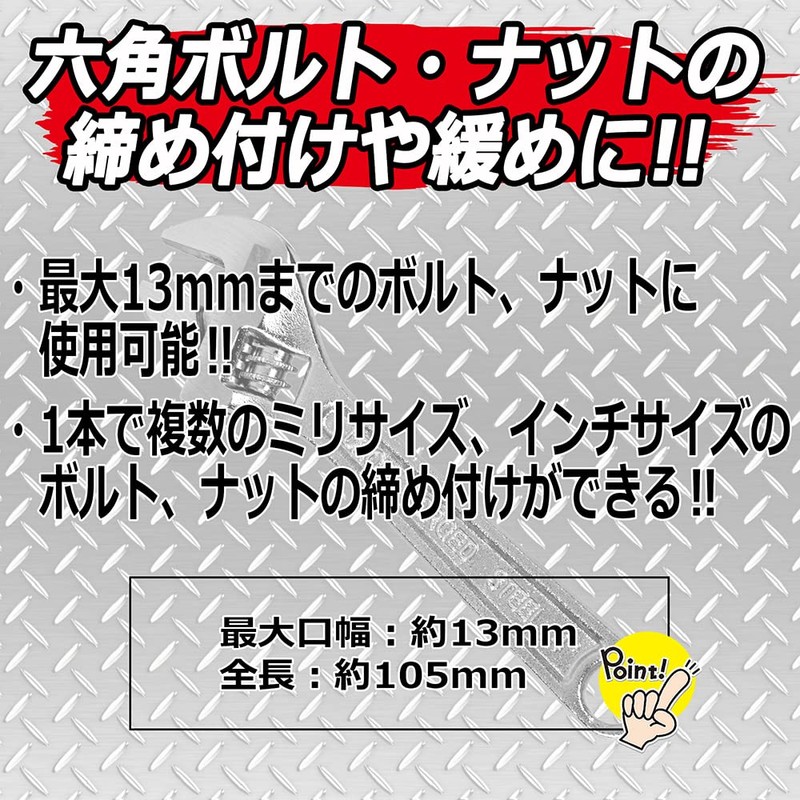 E-Value Monkey Wrench Total Length 3.9 inches (100 mm), Mouth