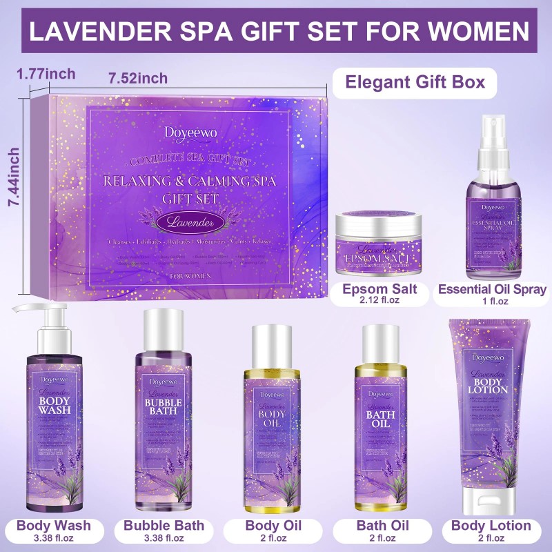 DOYEEWO Lavender Spa Gift Set 7 Piece Bath Essentials Relaxation