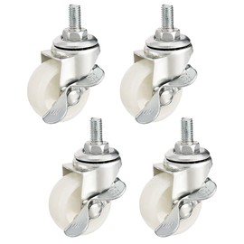 sourcing map Set of 4 Swivel Castors 1.5 Inch Nylon M8 x 15 mm Thread Wheels with Brake White