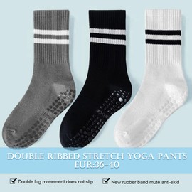 EUPSIIU 3 Pairs Non-Slip Yoga Socks with Grips, Yoga Socks for Women&Men, Non Skid Cotton Socks, Pilates Socks for Women, Long Yoga Socks, for Home Workout Gym Sports Fitness (3 color)