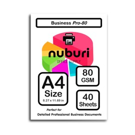 Nuburi - A4 Size Printer Paper - Great for Professional Documents - 80 gsm / 21lb (40 Sheets)