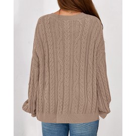 KIRUNDO Oversized Cable Knit Sweater Women 2025 Early Fall Fashion Chunky Cozy Long Sleeve Crewneck Pullover Winter Clothing(Khaki, Medium)