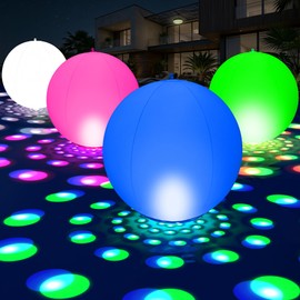 LanPool Floating Pool Lights, 15" Inflatable Solar Powered Pool Lights that Float,Color Changing LED Glow Balls, IP68 Waterproof Solar Floating Light Up Balls for Pool,Pond,Outdoor Party Decor-4PCS