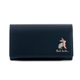 Paul Smith Genuine 5 Row Key Case Marketry Stripe Rabbit Cowhide Leather (No Name Engraving, Navy), navy
