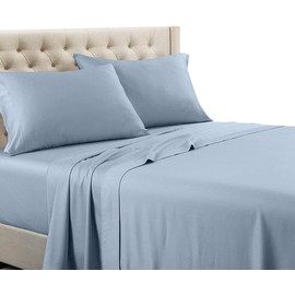 Royal Tradition Solid 600 Thread Count, 100-Percent Cotton Split King Sheets for Adjustable Beds Set (Blue) Breathable, Deep Pocket, 5 Piece Sheet Set