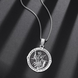 XIXLES Saint Christopher Necklace 925 Sterling Silver St. Christopher Compass Pendant Necklaces,Religious Patron Saint Christopher Medal Necklace Jewelry For Men