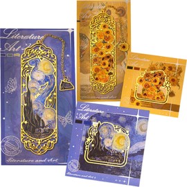 VALLERY Bookmark, Bookmarker, Book Clip Set, Van Gogh Style, Starry Night, Sunflower, Stylish, Bookmark, Metal, Thin, Reading, Notebook, Gift, Women (Gogh Model B)