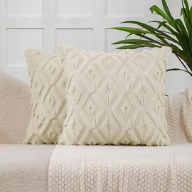 VAKADO Spring Decorative Throw Pillow Covers 18x18 Couch Set of 2 Boho Farmhouse Velvet Soft Plush Pillow Covers for Bed Sofa Home Living Room Beige