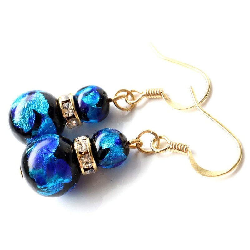 Gold Stone Firefly Glass Earrings, For Both Ears, Swaying, Sparkling,