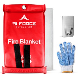 AI FORCE Fire Suppression Blanket for Kitchen with Gloves and Hooks – Fire Blankets Emergency for Home and Kitchen, High Heat Resistant Fire Suppression Blankets for Camping