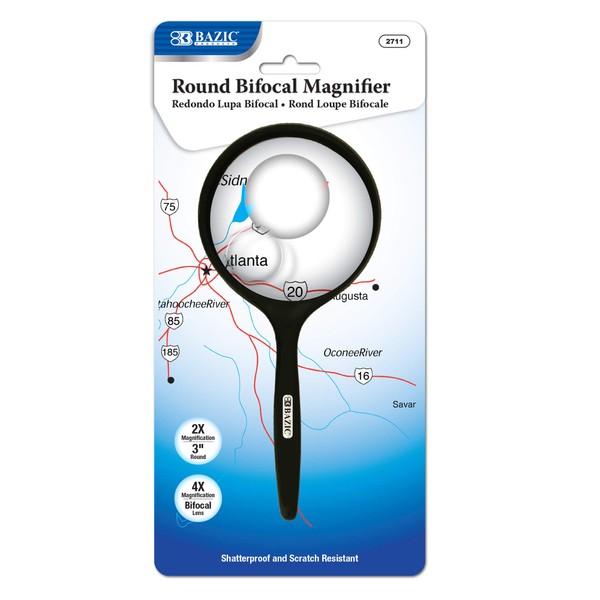 BAZIC Magnifying Glass 4X 2X Bifocal, Round 3" Magnifier for Seniors Book Newspaper Reading Insect Inspection School Science, 24-Packs