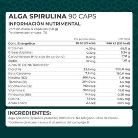 PRONAT | Alga Spirulina 100% Pura, Suplemento Alimenticio, 90 cápsulas de 500 mg