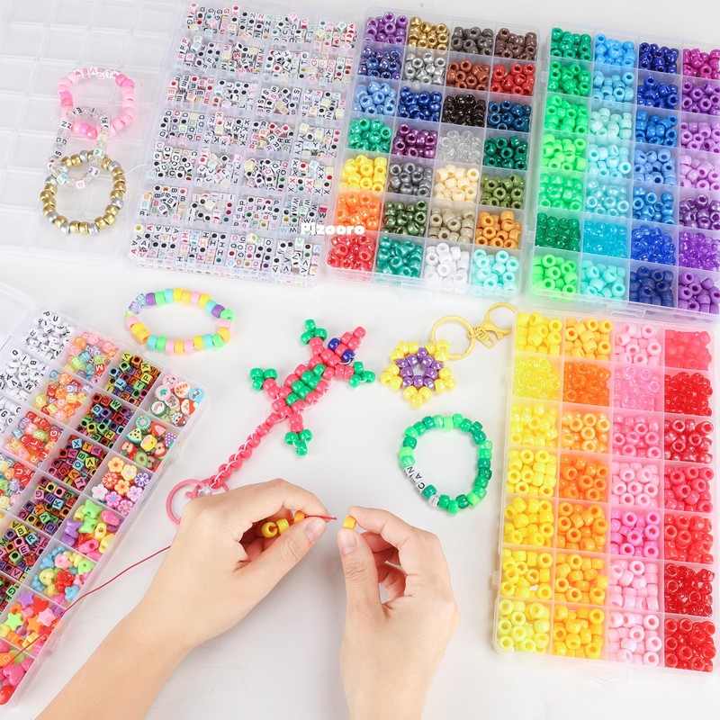 Pizooro 5 Boxes Pony Beads Bracelet Making Kit,3700 Pcs Kandi