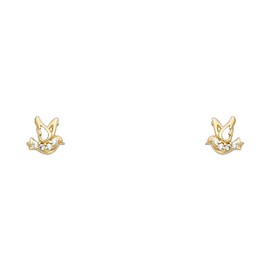 14k REAL Yellow Gold Pigeon Stud Earrings with Screw Back
