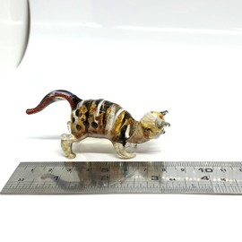 Sansukjai Cat Squat Miniature Hand Blown Glass Painted Art Figurines Animals Collectible Gift Home Décor, Amber Black