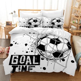 Leleyouzer Football Bed Linen 135 x 200 cm Boys, 3D Football Print Duvet Cover, Microfibre Children's Bed Linen with Zip and 2 Pillowcases 50 x 75 cm (F04)