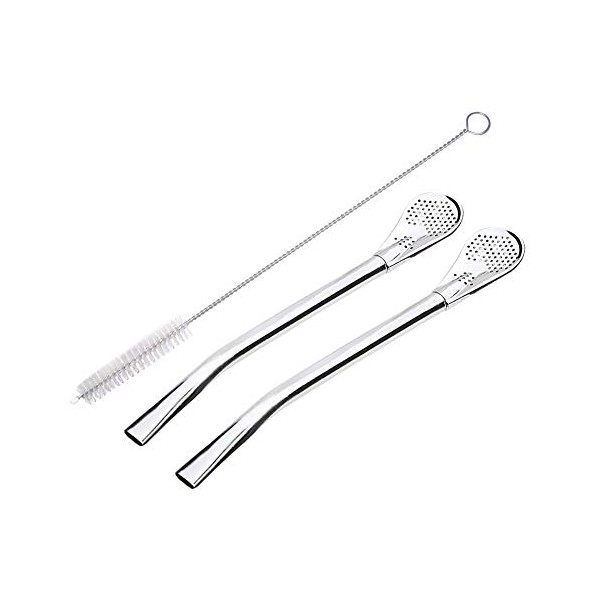 GFDesign Yerba Mate Bombilla Gourd Drinking Filter Straws 304 Food-Grade 18/8 Stainless Steel - Set of 2 with Cleaning Brush - 6" Long