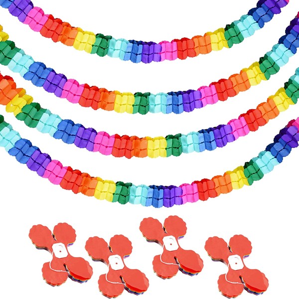 HCRXVV Colourful Garlands (4 x 3 m) Paper Garland Birthday Rainbow Decoration Colourful Streamers Congratulations Garland for Party Wedding Carnival Carnival School Decoration