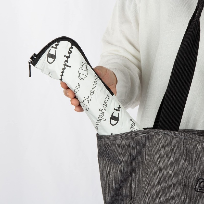 Champion CHU25MN55 Mini Folding Umbrella, Off-White, Logo Pattern, 21.7 inches
