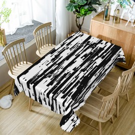 Baocicco Black and White Striped Fabric Waterproof Tablecloth Vintage Texture Grain Table Cloth Dust-Proof Table Cover Protector for Restaurant Picnic Camping BBQ Decorative for Home Decor 60x84 Inch