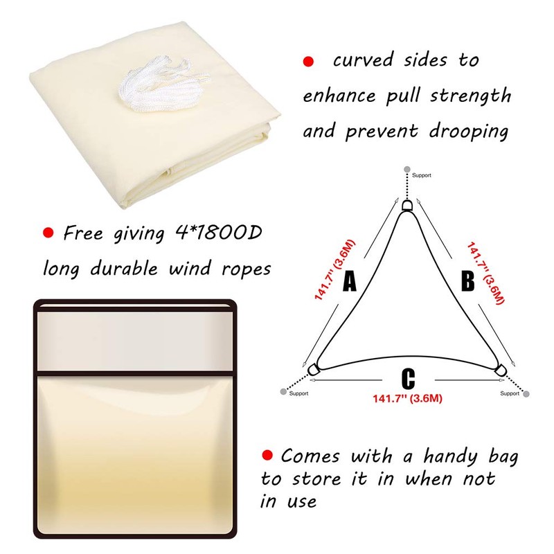 HEYOMART Triangular sun sail, 3.6 x 3.6 x 3.6 m,