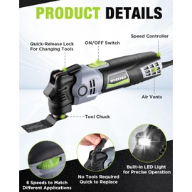 WORKPRO 400W Oscillating Multi-Tool, 6-Speed Corded Power Saw with LED Light, Quick Blade Change, 3.5° Oscillation Angle, 22 Accessories for Cutting, Sanding, Scraping