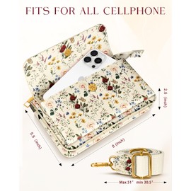 Miss Adola Crossbody Bag Cellphone Purse Wallet for Women - Leather Cellphone Purse Bag with Adjustable Shoulder Strap Girl Fashion Vintage Flower