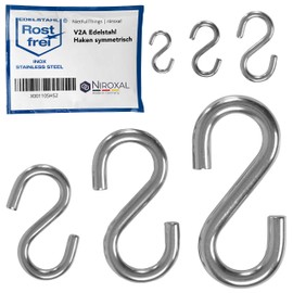 NietFullThings Symmetrical S Hook Stainless Steel Made of V2A S-Hook Small Diameter 3 mm Thickness 24 mm Length Metal Hook for Hanging Stainless Steel Hook for Hanging Decoration