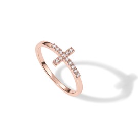 PAVOI 14K Gold Plated CZ Cross Ring | Eternity Promise Ring for Her | Infinity Wedding Band Ring, Rose Gold, Cubic Zirconia