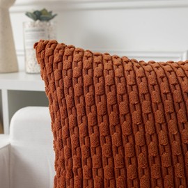 Throw Pillow Covers Soft Corduroy Decorative Set of 2 Boho Striped Pillow Covers Pillowcases Farmhouse Home Decor for Couch Bed Sofa Living Room 18x18 Inch-Rust Brown