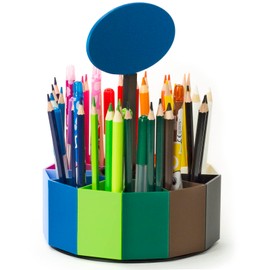 KAJAWIS Rotating Organiser for Colouring Pencils, Desk Organiser for Children, Eco Pen Holder, 360 Degrees, Size M (Blue_star)