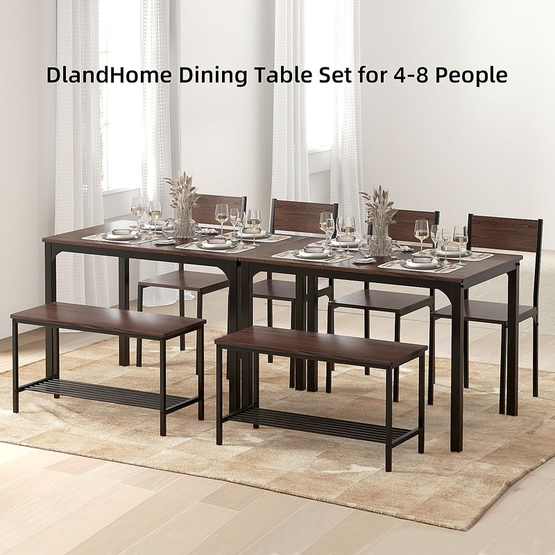 DlandHome 4 Person Dining Table Set, Dining Table with 2