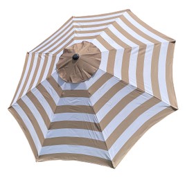 BELLRINO DECOR 9ft 8 Ribs Replacement MEDIUM COFFEE/White Stripe STRONG AND THICK Umbrella Canopy (Canopy Only)
