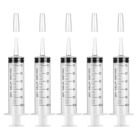 Hyber&Cara Syringes 60ml (50ml), 5 Pcs Plastic Syringe with Catheter Tip for Scientific Labs, Liquid Measuring & Dispensing, Animal Feeding, Plant Watering