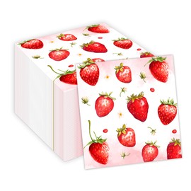 Strawberry Paper Napkin, 100PCS Strawberry Napkins Disposable Luncheon,Fruit Party Supplies Birthday Decorations,Fruit Party Dinner Paper Napkins for Wedding,Baby Shower,Birthday, 6.5" x 6.5"