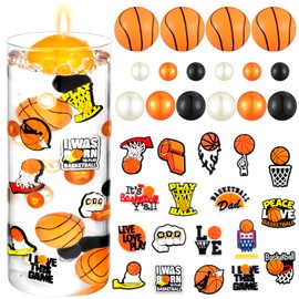 VioraWhiteE 87 Pcs Basketball Party Decorations Basketball Vase Filler Set Include 18 Basketball Themed Silicone Films, 45 Artificial Pearls and 24 Rubber Mini Basketballs for Birthday Party Supplies