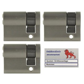 3x Half Cylinder 40 mm 30/10 Keyed Alike Including 15 Keys with Key Card