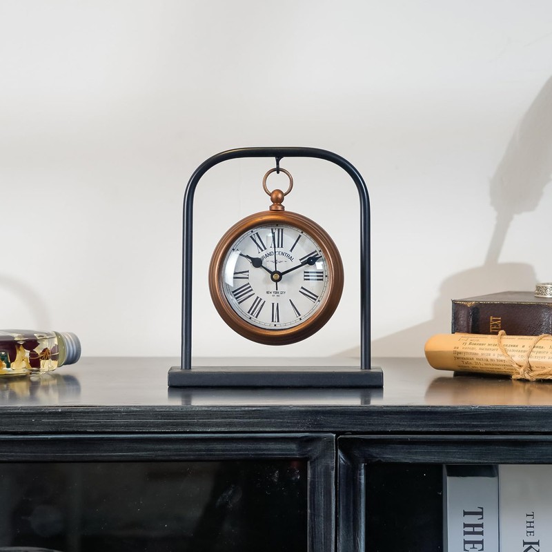 NIKKY HOME Small Retro Desk Clock, Silent Non-Ticking Classic Battery