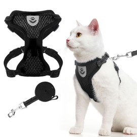 EXPAWLORER Cat Harness and Leash Set - Adjustable Escape Proof, Soft Reflective Vest Harness for Outdoor Walking, Breathable Lightweight Jacket for Small Medium Cats, Black S