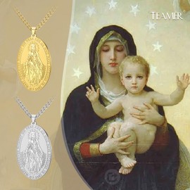 TEAMER Beautiful Virgin Mary Necklace Religious Rosary Prayer Beads Faith Protection Jewellery for Men and Women, Stainless Steel, No Gemstone