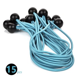 11 inch Heavy Duty Ball Bungee Cords, 15 Pack - Adjustable Rubber Tie Down Cords for Outdoor, Tarps, Camping, Patio and More