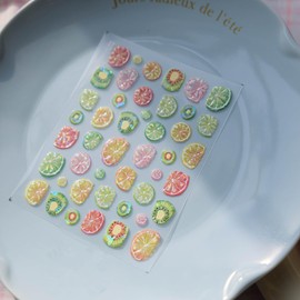 Summer Fruit Nail Art Stickers 5D Embossed Fruit Nail Decals Self-Adhesive Lemon Kiwifruit Nail Art Decals Colorful Acrylic Nail Stickers Nail Supplies Charms Manicure Decorations for Women (1 Sheet)