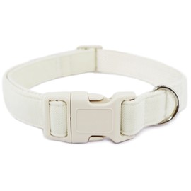 Cotton Hemp Dog Collar Adjustable, White Dog Collar Soft Natural Fabric with Quick Release, Cute Wedding Puppy Necklace for Small Medium Large Dog, White-M
