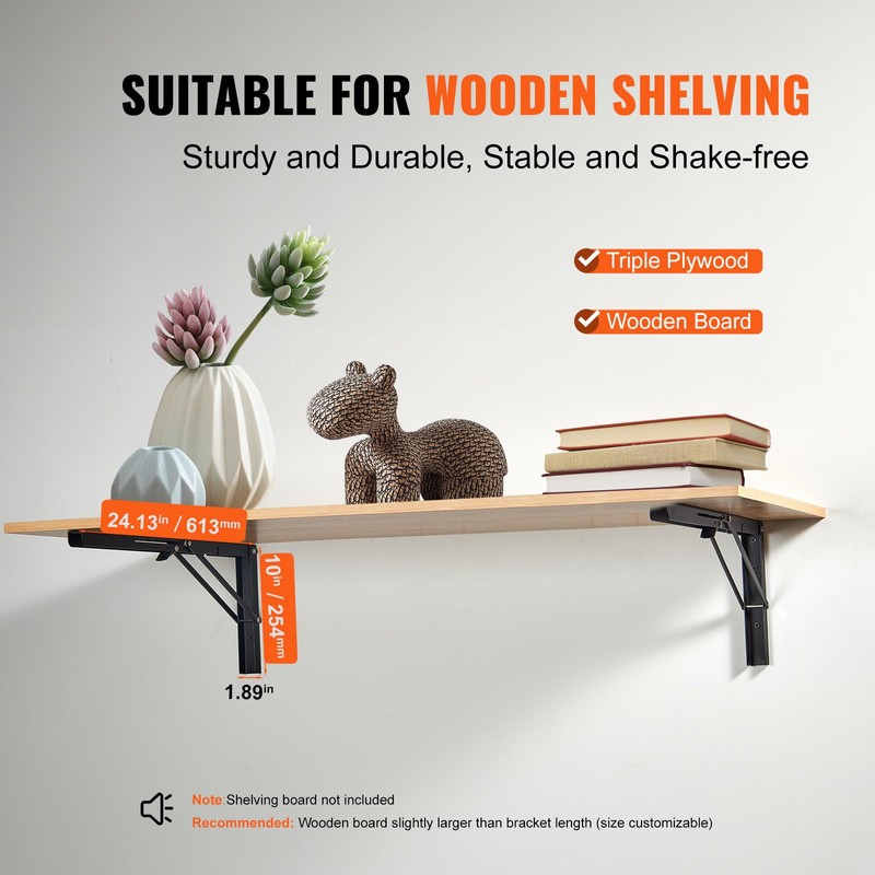VEVOR Folding Shelf Brackets, 24" Heavy Duty Shelf Brackets, Brackets