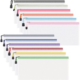 LIMERDU 12 Pack Mesh Zipper Pouch Bags, A4 Letter Size, Zipper Bags with Label Pocket, Waterproof Zipper Pouches for Classroom Organization, Board Game Storage, Document Bag for Office School Supplies